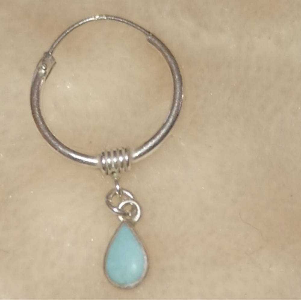 Elegant Silver Hoop Earring with Turquoise Charm